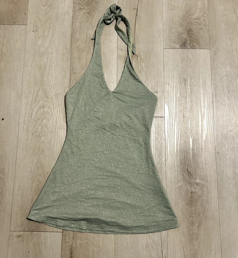 Tiger Mist Opeli Green Sparkle Halter Mini Dress Size S NWT